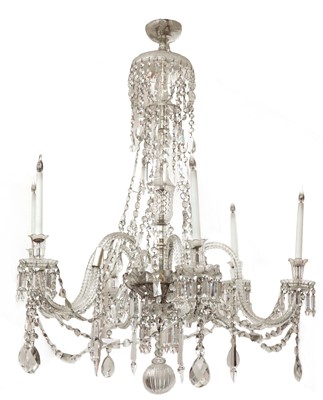 Lot 776 - A large George III-style cut glass six-light chandelier