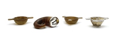 Lot 75 - Two horn quaiches, a hardstone quaich and a horn snuff mull