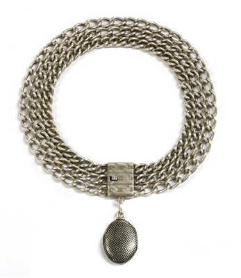 Lot 48 - A silver niello locket and choker