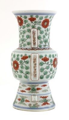 Lot 48 - A Chinese polychrome-decorated gu vase