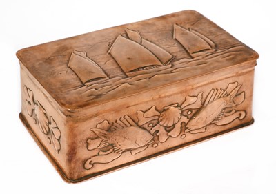 Lot 54 - A Newlyn embossed copper casket