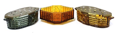 Lot 122 - Two Val St Lambert 'Luxal' amber and green glass plate warmers or centrepieces