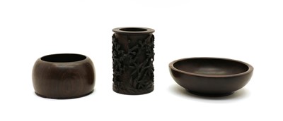 Lot 45 - A Chinese wood brush pot