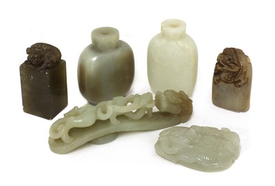 Lot 242 - A group of Chinese jades and soapstone carvings