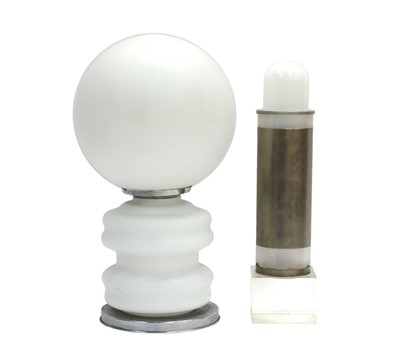 Lot 391 - A chrome and milk glass table lamp