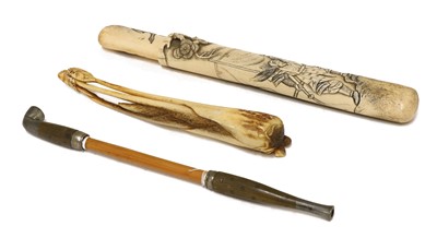 Lot 210 - Two Japanese stag antler kiseruzutsu