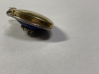 Lot 23 - A gold and silver, ruby, split pearl, diamond and enamel heart pendant