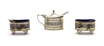 Lot 23 - A silver three piece cruet set