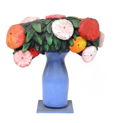 Lot 285 - A carved and painted still life of flowers