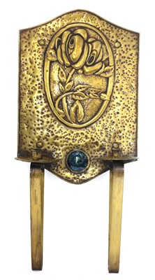 Lot 53 - A Scottish Arts and Crafts brass twin-light wall sconce