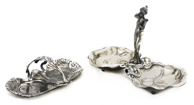 Lot 78 - An Art Nouveau silver-plated figural mounted double dish