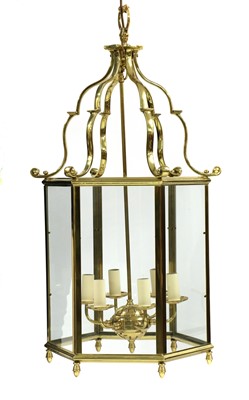 Lot 336 - An hexagonal brass hanging lantern
