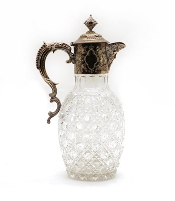 Lot 1 - A Victorian cut glass and silver plated claret jug