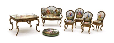 Lot 121 - A group of Vienesse enamel tables and chairs