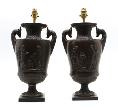 Lot 156 - A pair of 'bronzed' classical urn table lights