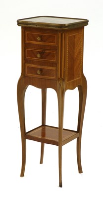 Lot 383 - A Louis XV style walnut inlaid and marble topped table
