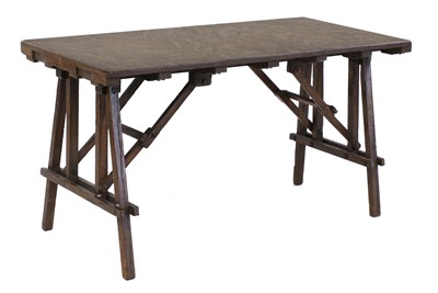 Lot 743 - An oak apprentice piece trestle table