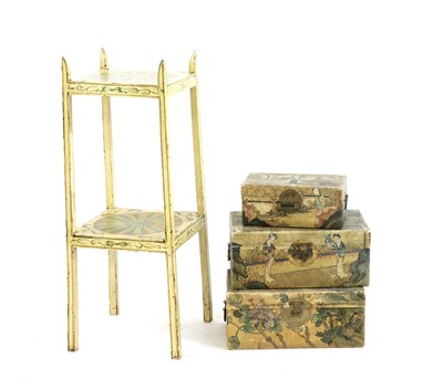 Lot 104 - Three painted vellum covered boxes