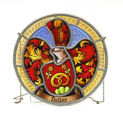 Lot 213 - Three armorial circular stained glass panels