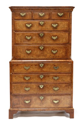 Lot 85 - A George I walnut secretaire chest on chest