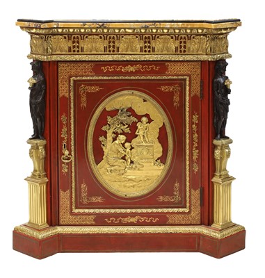 Lot 167 - A red-lacquered and ormolu-mounted pier cabinet