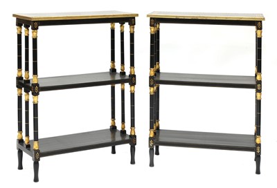 Lot 761 - A pair of Regency revival ebonised and gilt decorated étagères