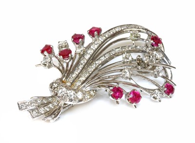 Lot 176 - A ruby and diamond spray brooch, c.1950