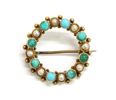 Lot 9 - A Victorian gold turquoise and pearl wreath brooch