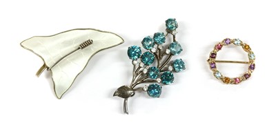 Lot 12 - A Norwegian silver and white enamel ivy leaf brooch, by O. F. Hjortdahl