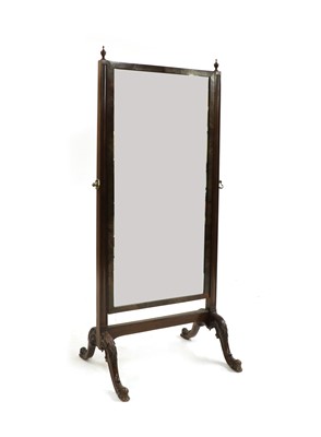 Lot 302 - A Regency design mahogany cheval mirror