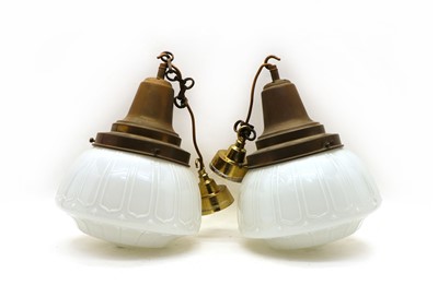 Lot 33 - A pair of brass and pendant lights