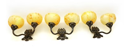 Lot 151 - A set of five Art Nouveau twin branch wall lights