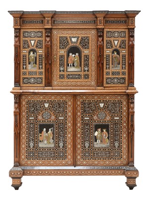 Lot 203 - An extraordinary, profusely inlaid, mahogany cabinet