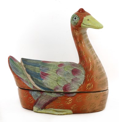 Lot 53 - A large Chinese porcelain tureen and cover in the form of a goose