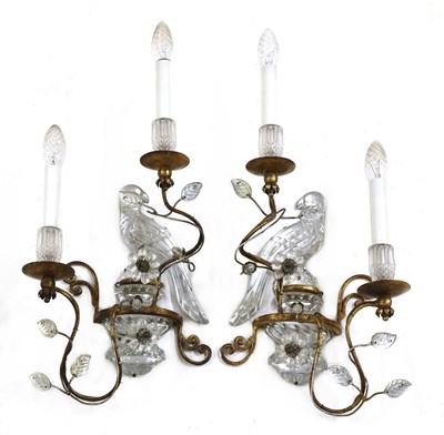 Lot 226 - A pair of French glass and gilt metal 'parrot' wall sconces