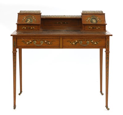 Lot 247 - An Edwardian Sheraton Revival painted satinwood and rosewood crossbanded bonheur du jour