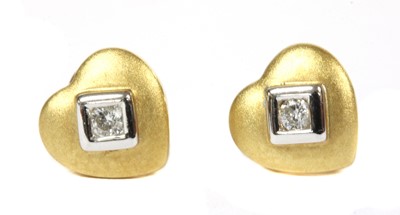 Lot 155 - A pair of 18ct gold single stone heart shaped stud earrings