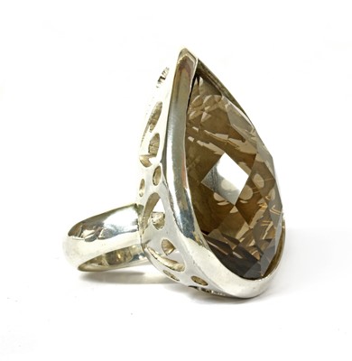Lot 181 - A large silver single stone smoky quartz ring