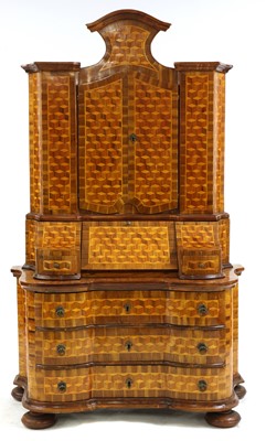 Lot 174 - A North European parquetry inlaid secretaire bureau