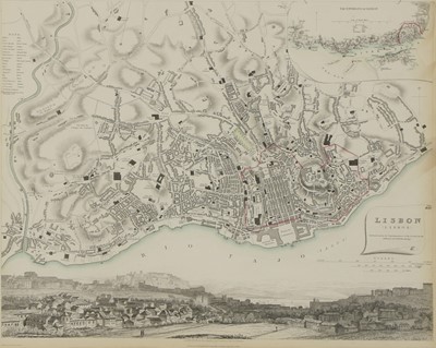 Lot 886 - Set of five old maps of Lisbon, Madrid, Athens, Geneva and Copenhagen