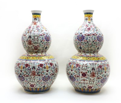 Lot 99 - A pair of modern Chinese doucai double gourd vases