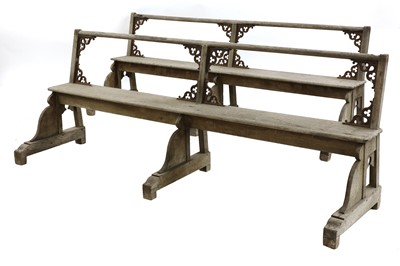 Lot 379 - A pair of French weathered oak benches