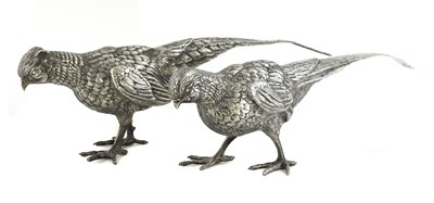 Lot 832 - A pair of large Continental silver pheasants
