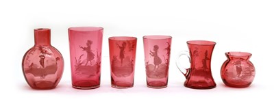 Lot 78 - Six pieces of ruby 'Mary Gregory' glass