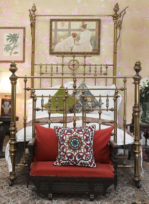 Lot 230 - A Victorian lacquered brass and mother-of-pearl decorated tester bed