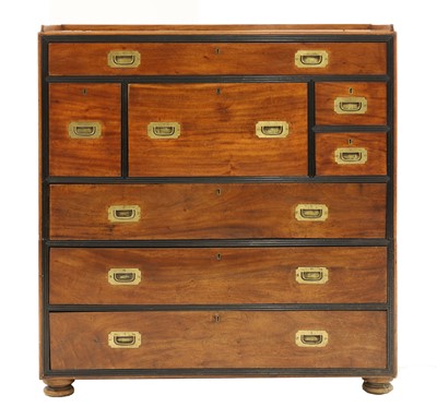 Lot 964 - A Victorian camphor and ebony campaign secretaire chest