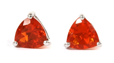 Lot 192 - A pair of white gold single stone fire opal stud earrings
