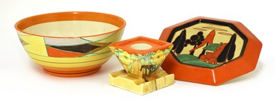 Lot 95 - A Clarice Cliff 'Red Trees and House' teapot stand