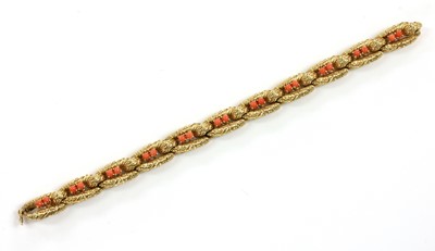 Lot 188 - A gold coral set bracelet and ring suite, by Cartier Paris