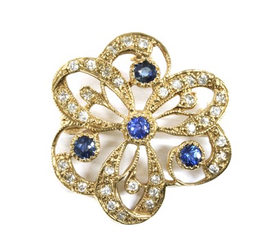 Lot 141 - A 9ct gold sapphire and diamond brooch